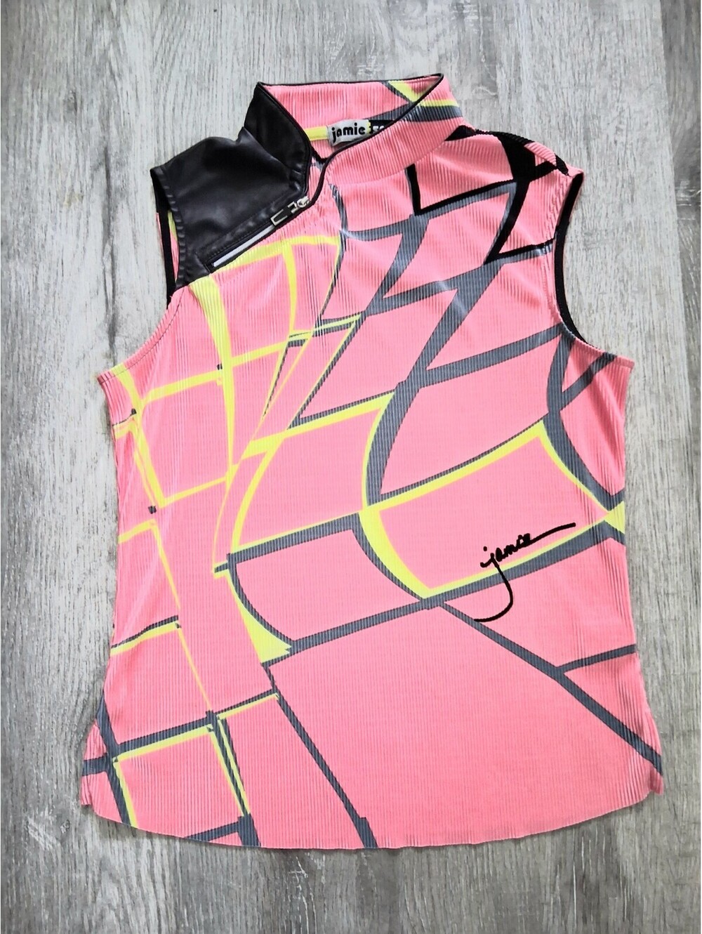 Jamie Sadock Golf Top Womens Medium M Pink Geometric Asymmetrical Mock Neck Zip